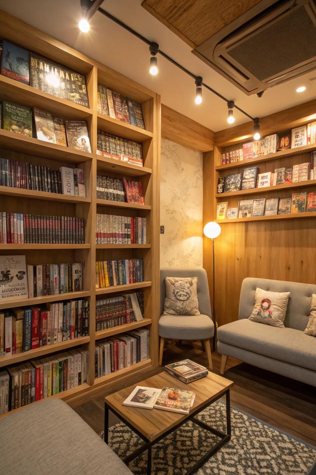 A reading space provides a peaceful area for manga enthusiasts.