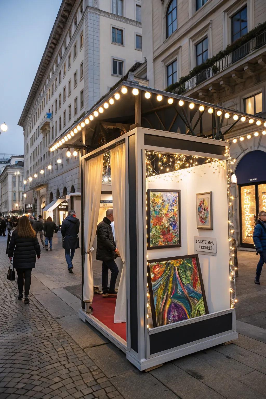 A striking artwork outside the display area serves as a beacon, inviting visitors to explore further.