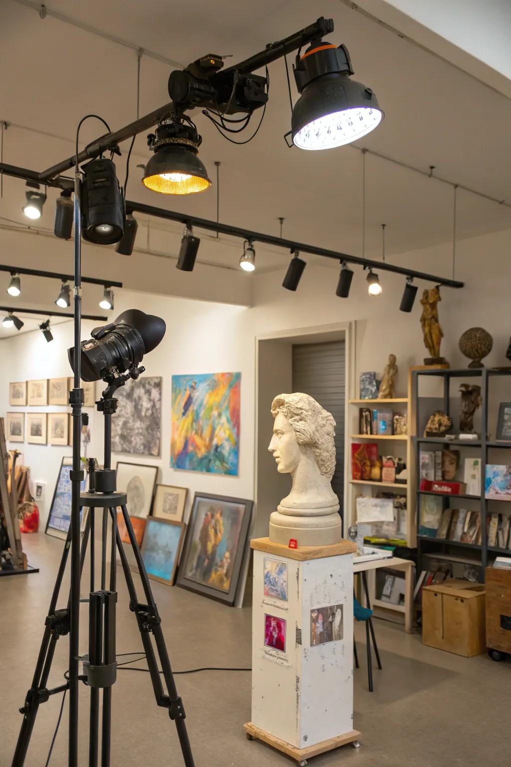 Overhead lighting brightens your creative undertakings.