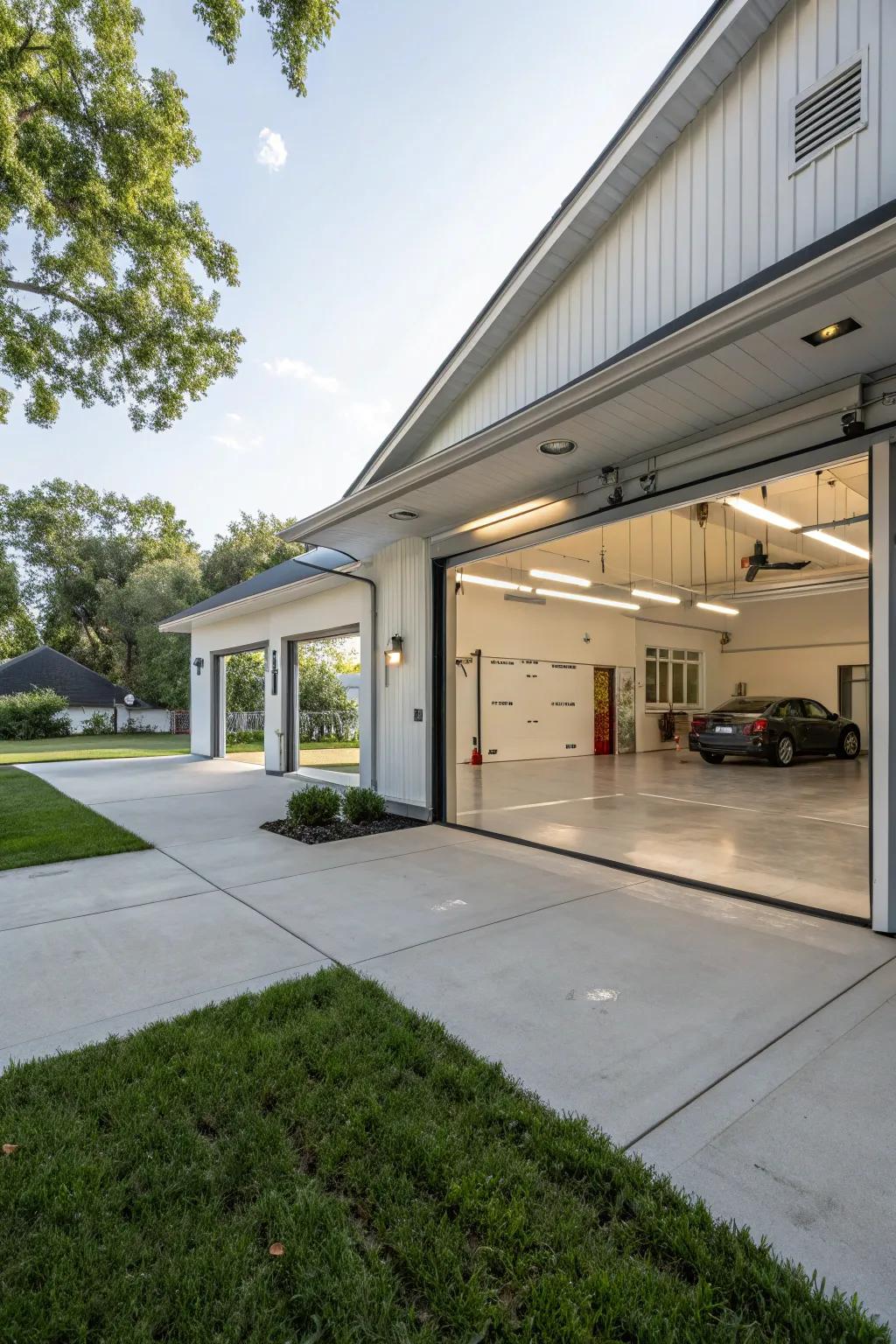 A garage layout planned for easy future expansion.