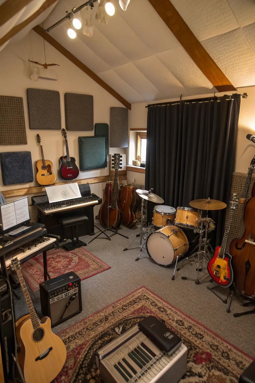 Let your musical talents shine in an attic practice room.