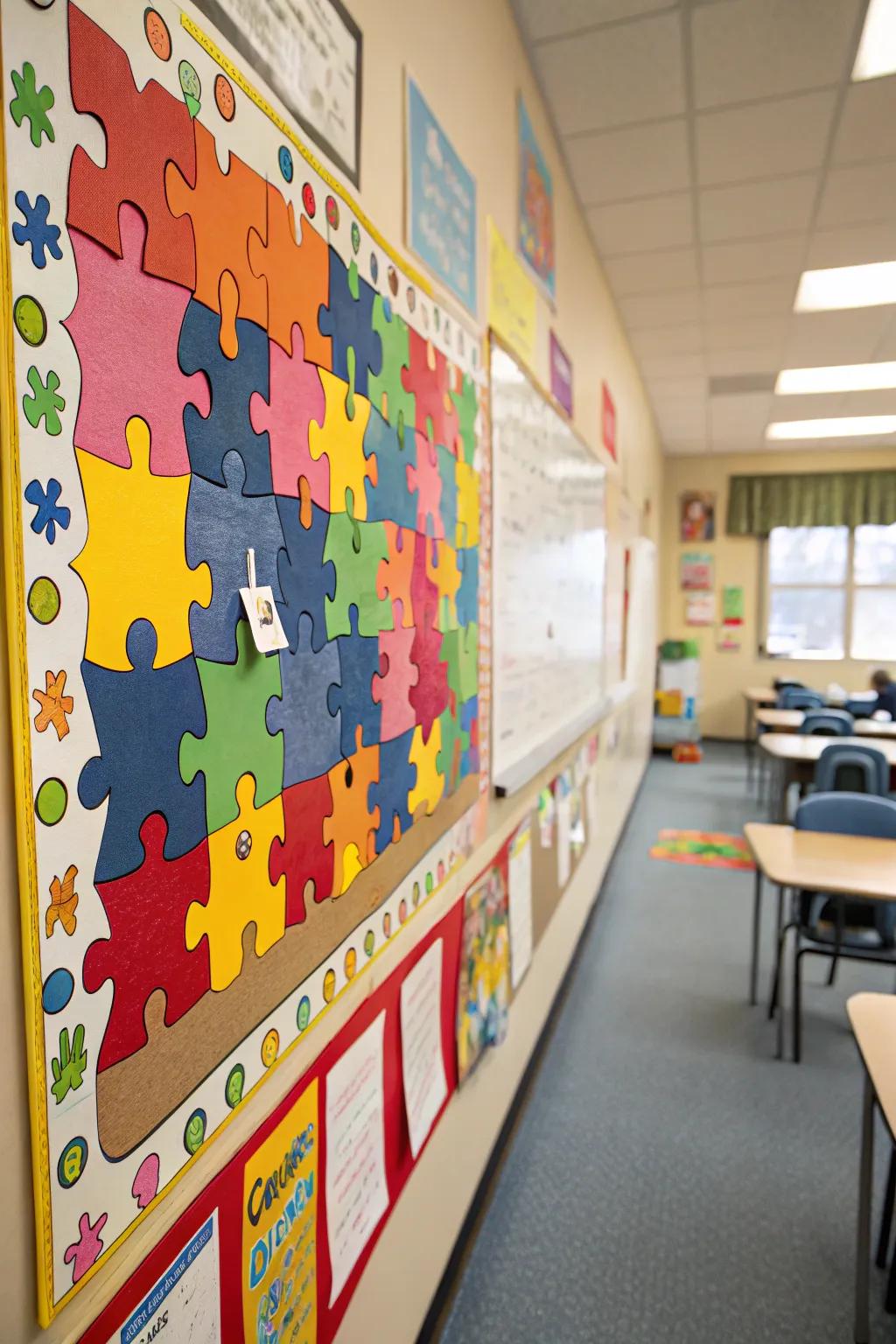 A puzzle-themed board that promotes unity and belonging.