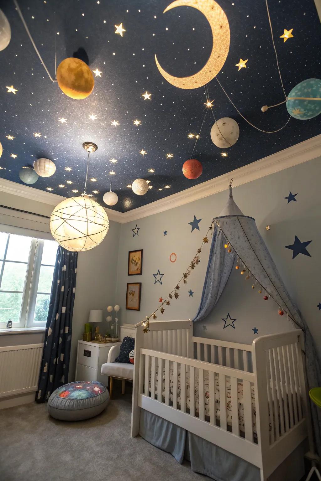 Set forth on a cosmic adventure with a nursery inspired by space.