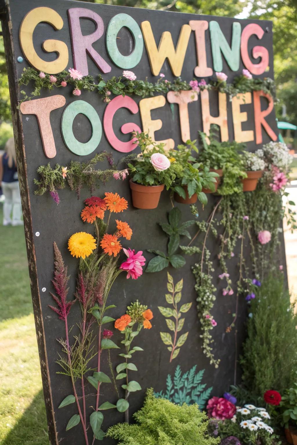 Symbolize growth and teamwork with a garden-themed bulletin board.