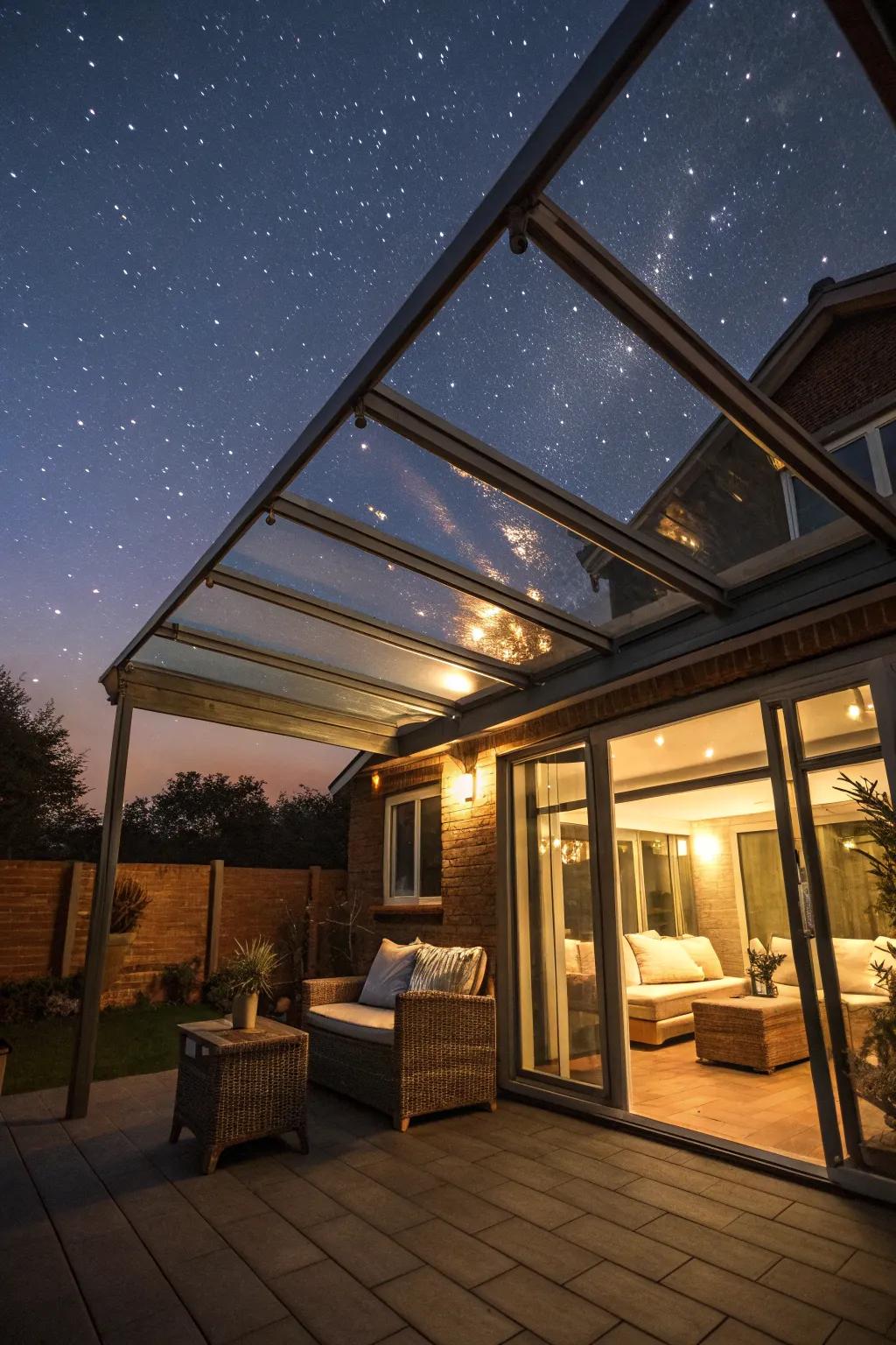 Delight in the stars with glass roof awnings.