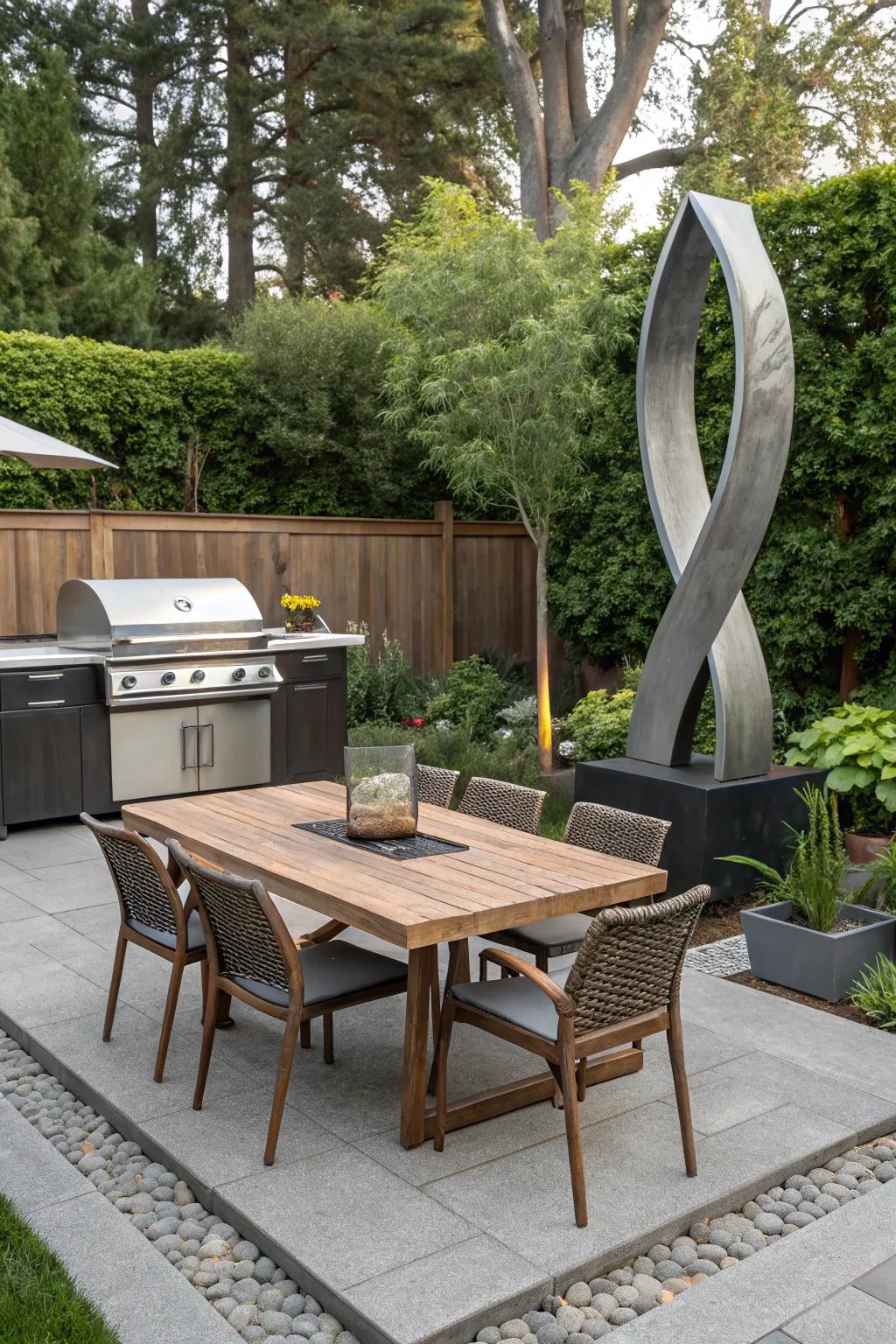 Art pieces add a creative touch to your BBQ space.