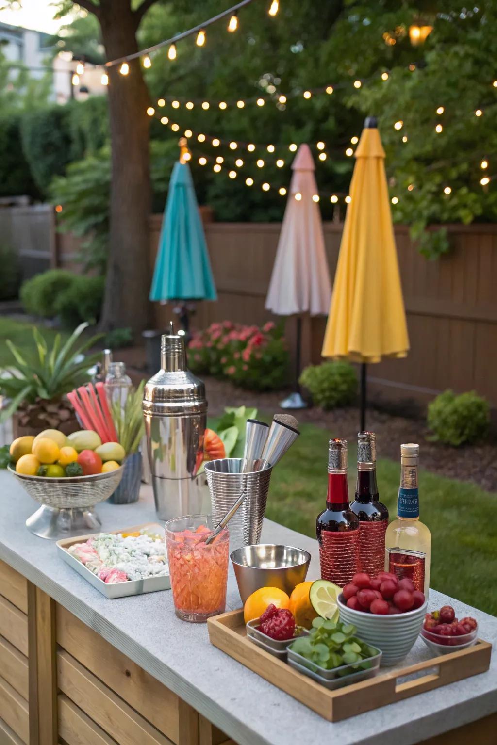 A personalized mixed drink station lets guests craft their own drinks.