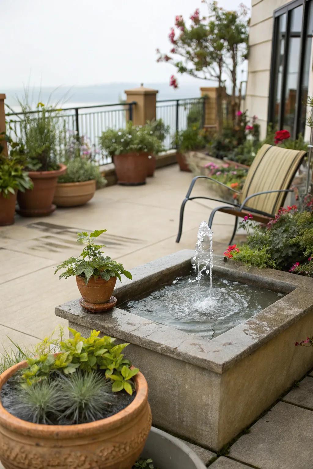 A water feature can enhance the peacefulness of your patio.