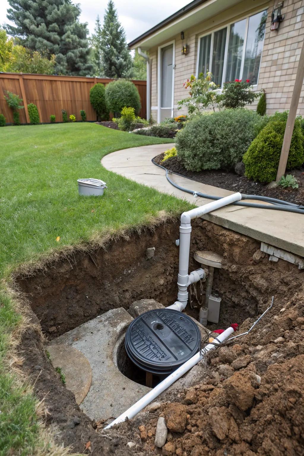 A sump pump installation silently manages excess water.