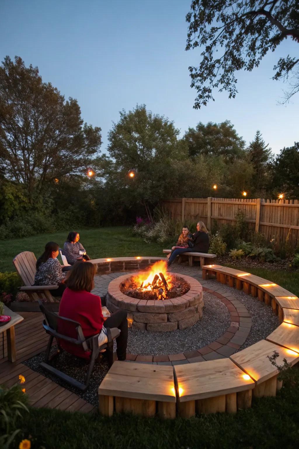 Circular arrangements get everyone talking around the fire feature.