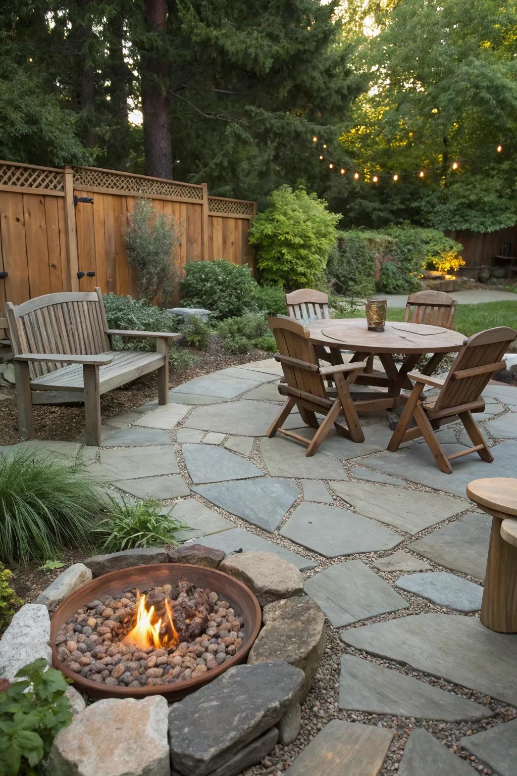 Flagstone flooring adds rustic charm and character.