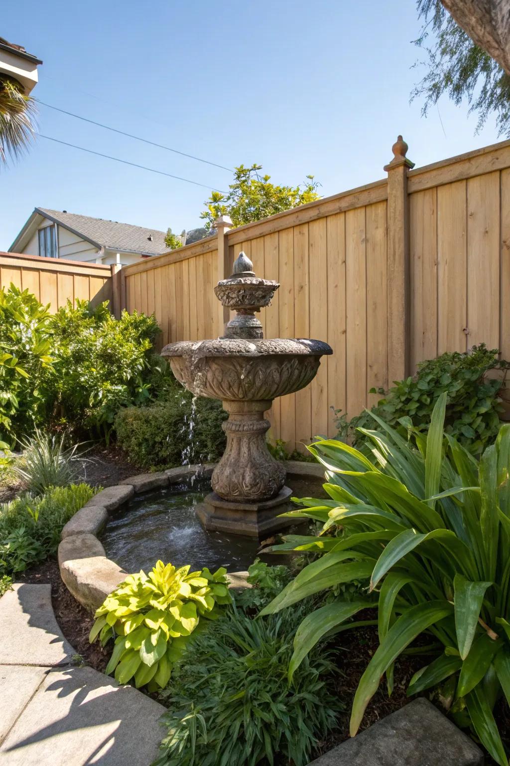 A serene feature provides a tranquil focal point in your backyard.