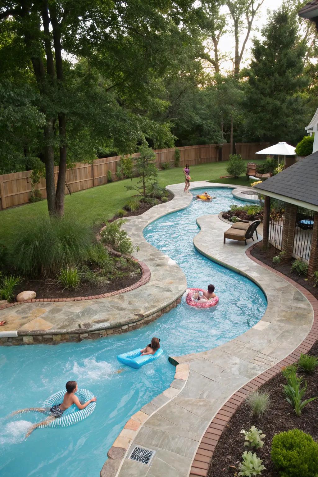A lazy river pool with adaptable current speeds for diverse journeys.