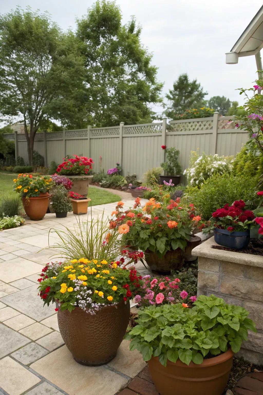 Container gardens add vibrant color and flexibility to your patio.