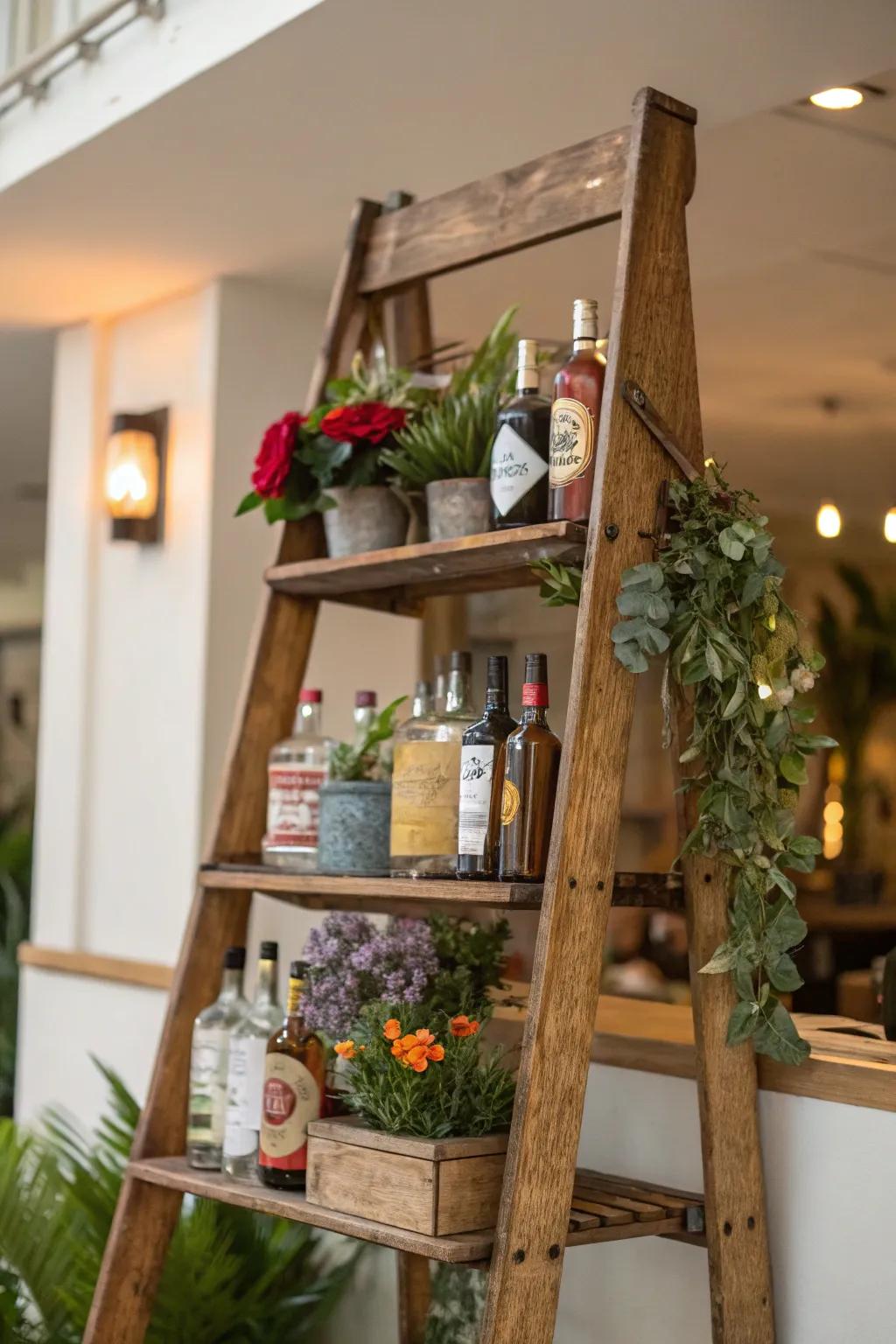 Vintage ladders make charming bar exhibits.