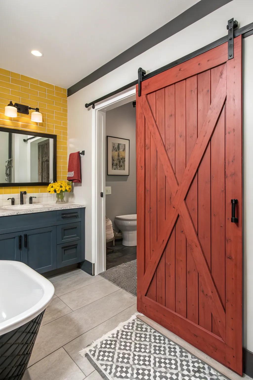 Contrasting hues render the barn door a standout feature.