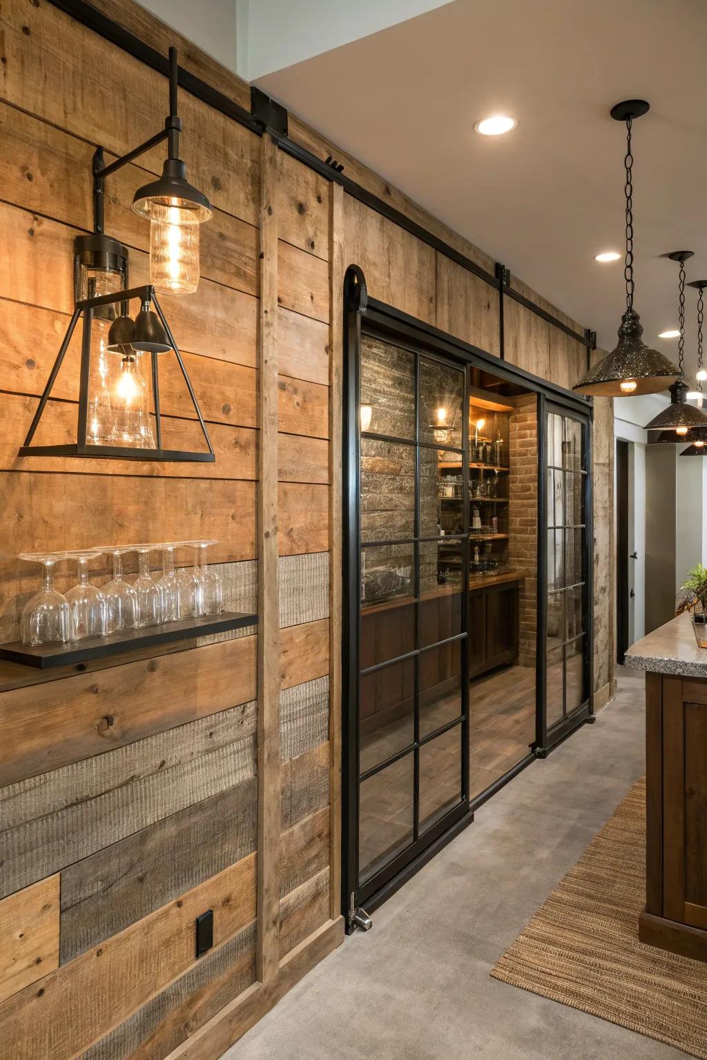 Merge country wood with sleek materials for a modern touch.