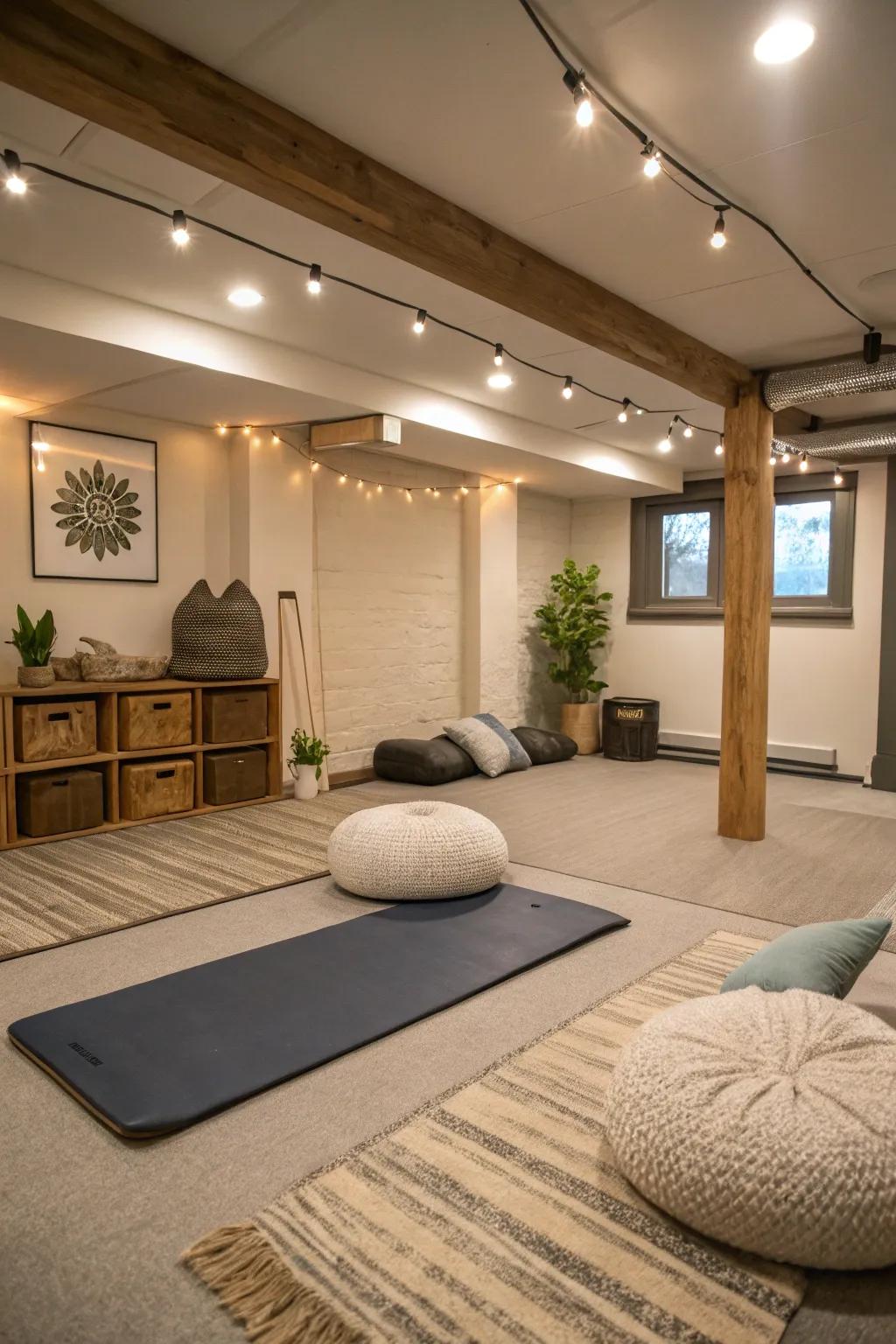 A relaxation corner provides a peaceful space for cooldowns.