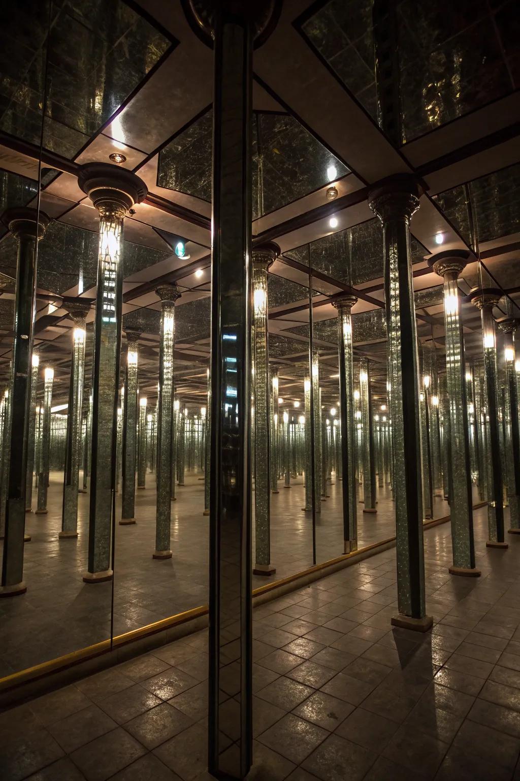 Mirrored poles reflect light and create a feeling of space.