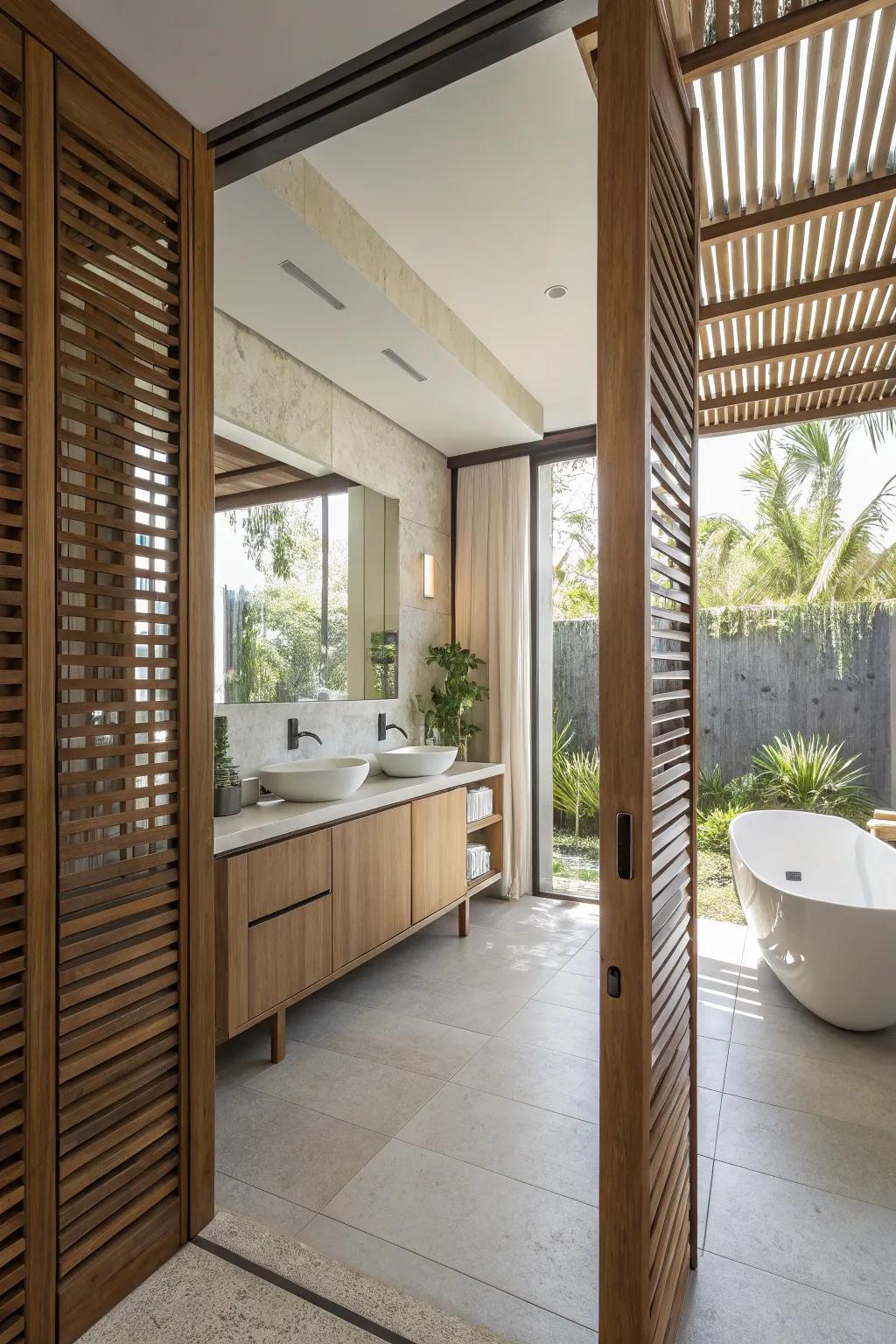 Modern design and improved airflow are features of vertical slat doors.