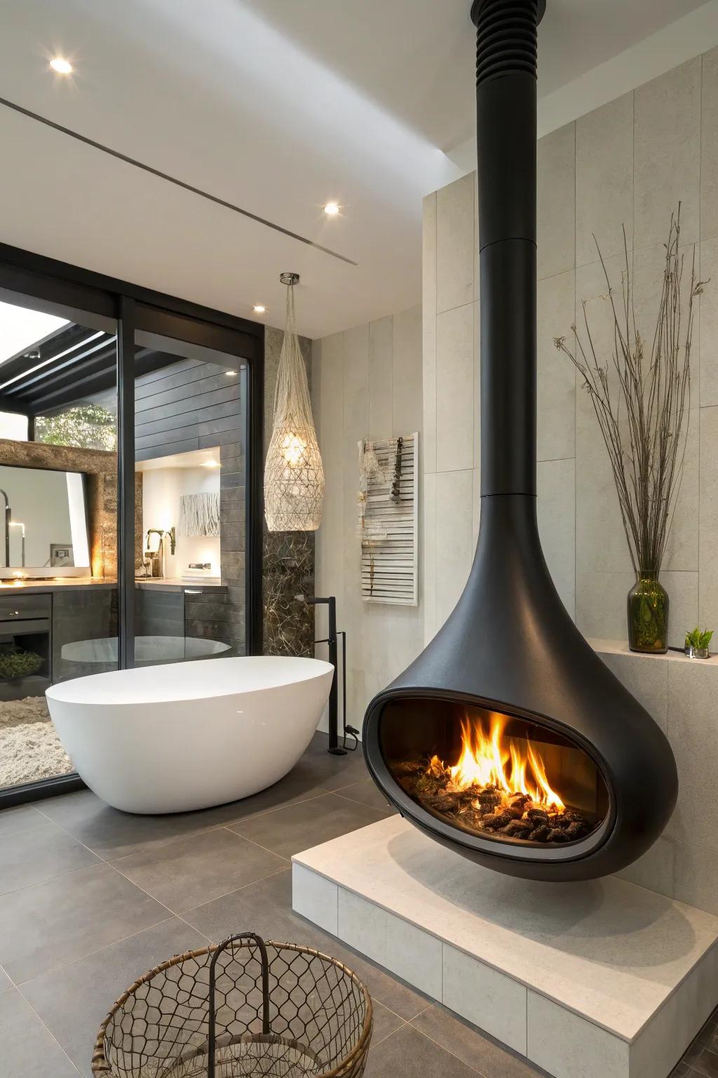 Hanging hearth offering a bold, modern detail.