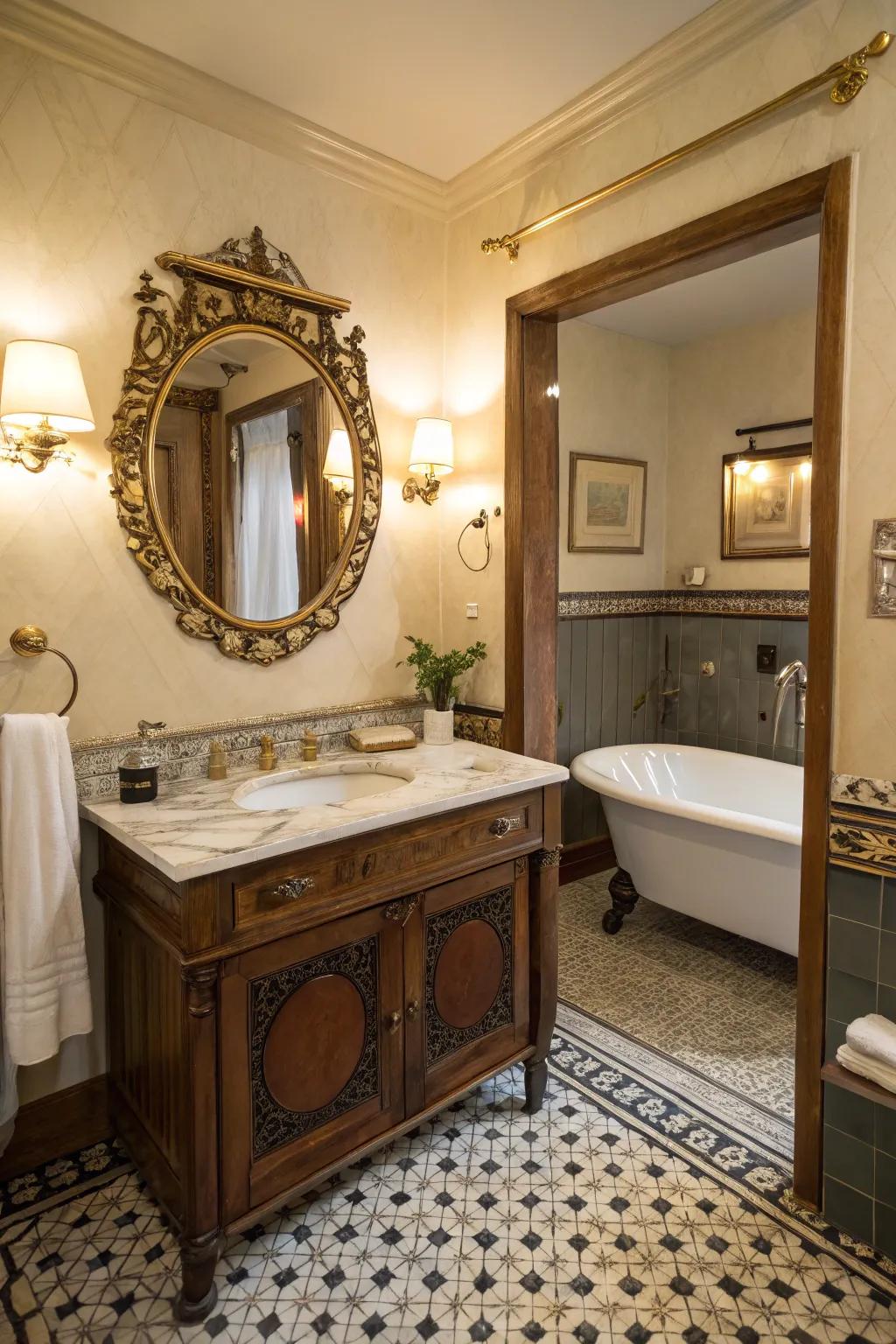 Vintage accents give your bathroom a timeless charm.