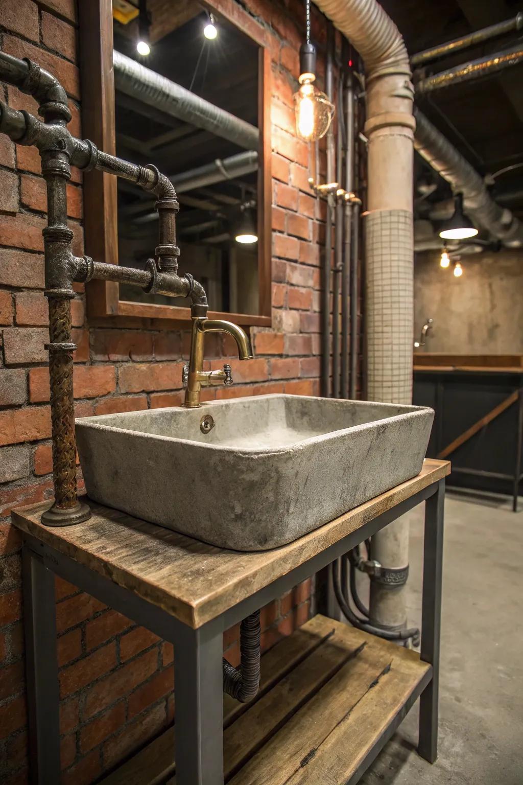 An industrial-style sink adds a contemporary vibe.