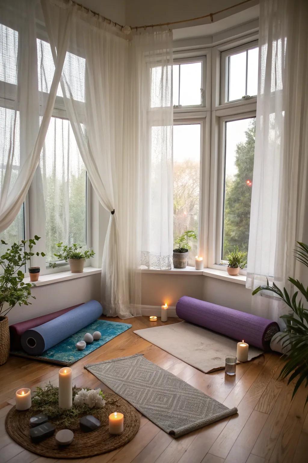 A yoga exercise break free of because of the window features serenity plus thinking.