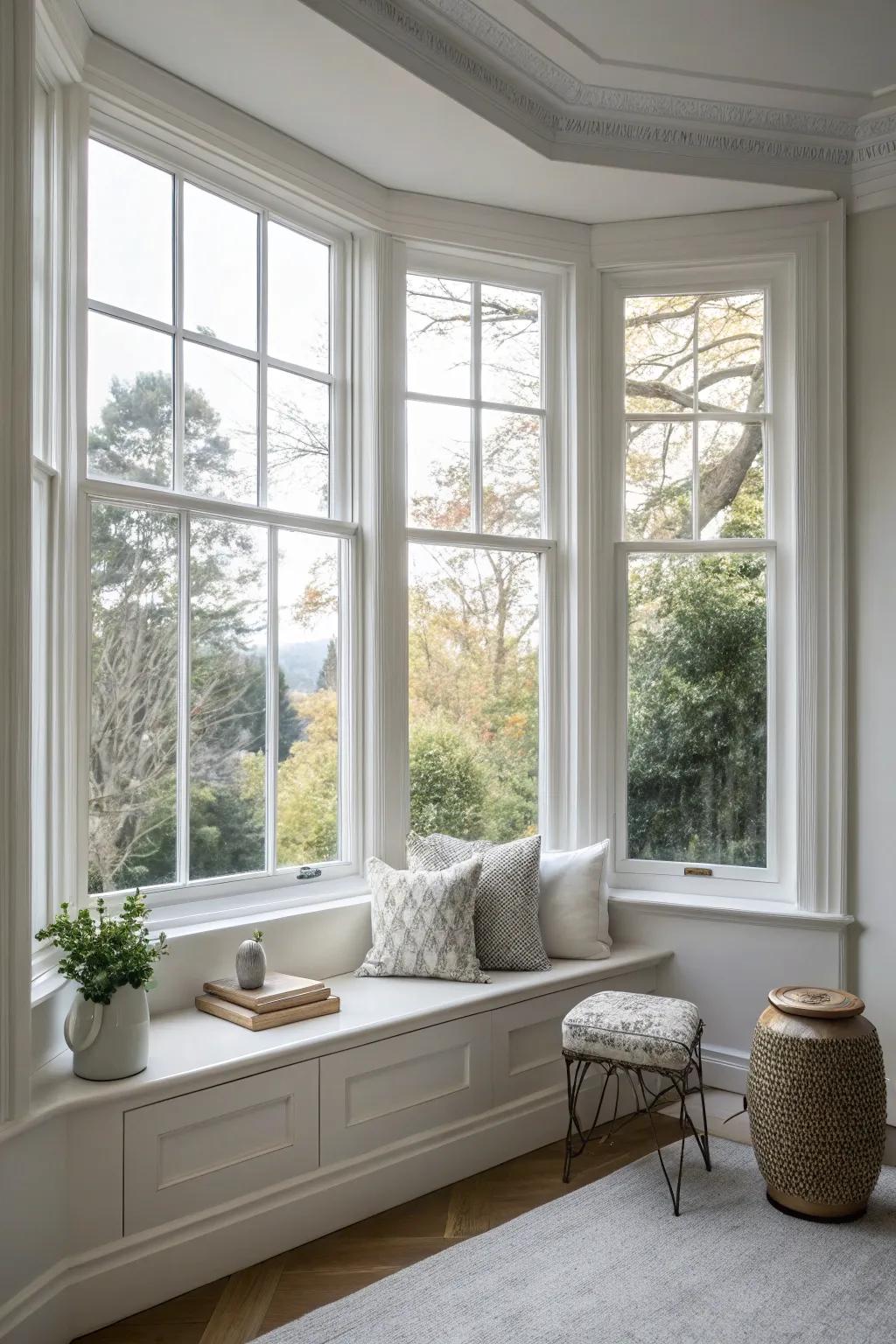 Embrace simple minimalism for a contemporary bay window appearance.