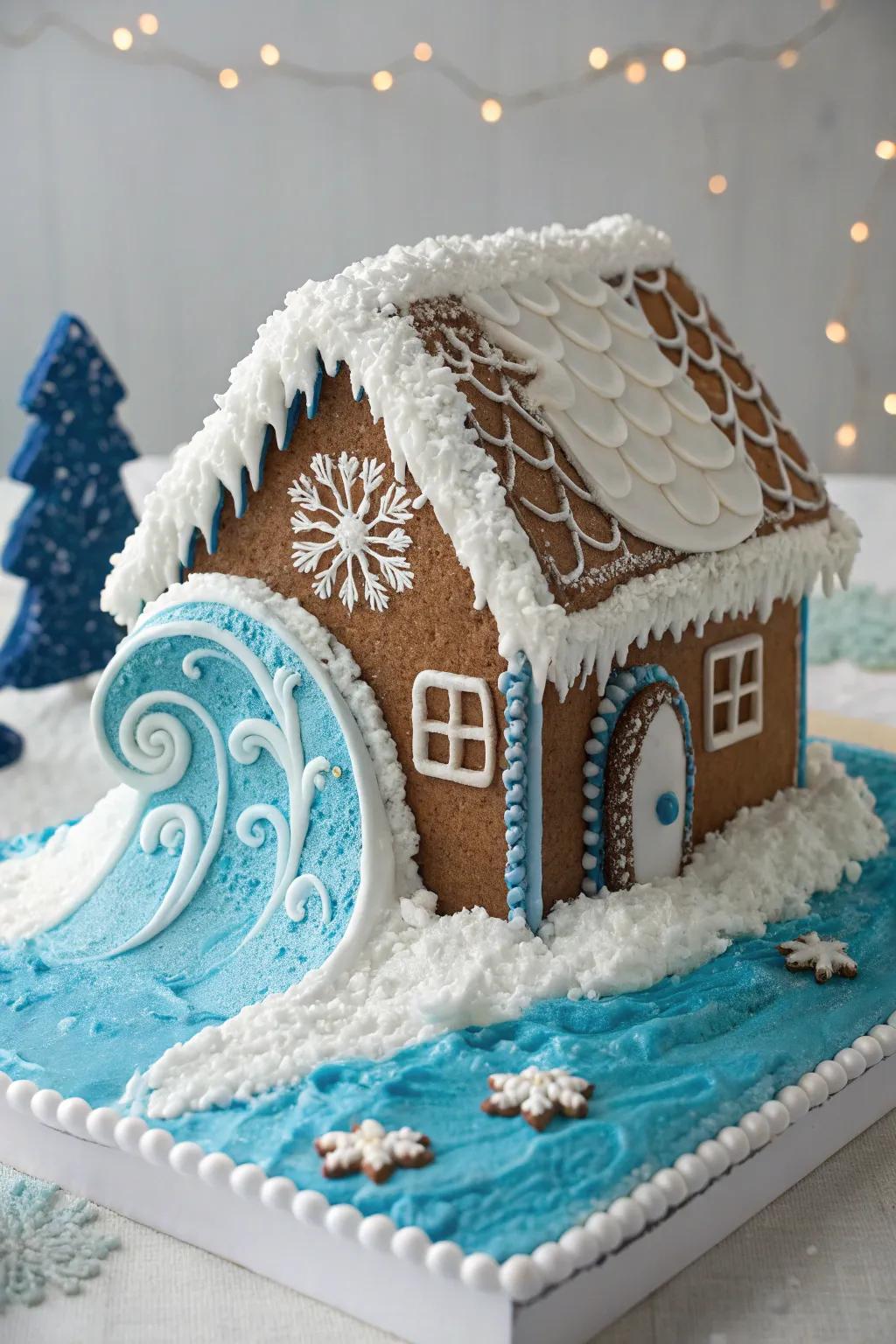 White frosting wave toppers introduce realism to the ocean arrangement.