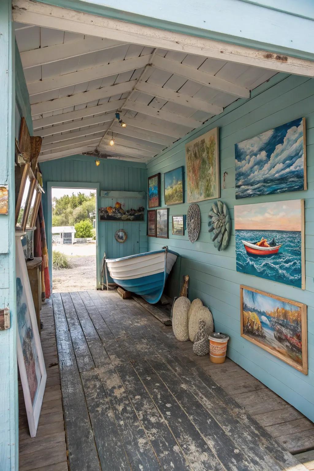 Shoreline art brings personality and charm to the garage.