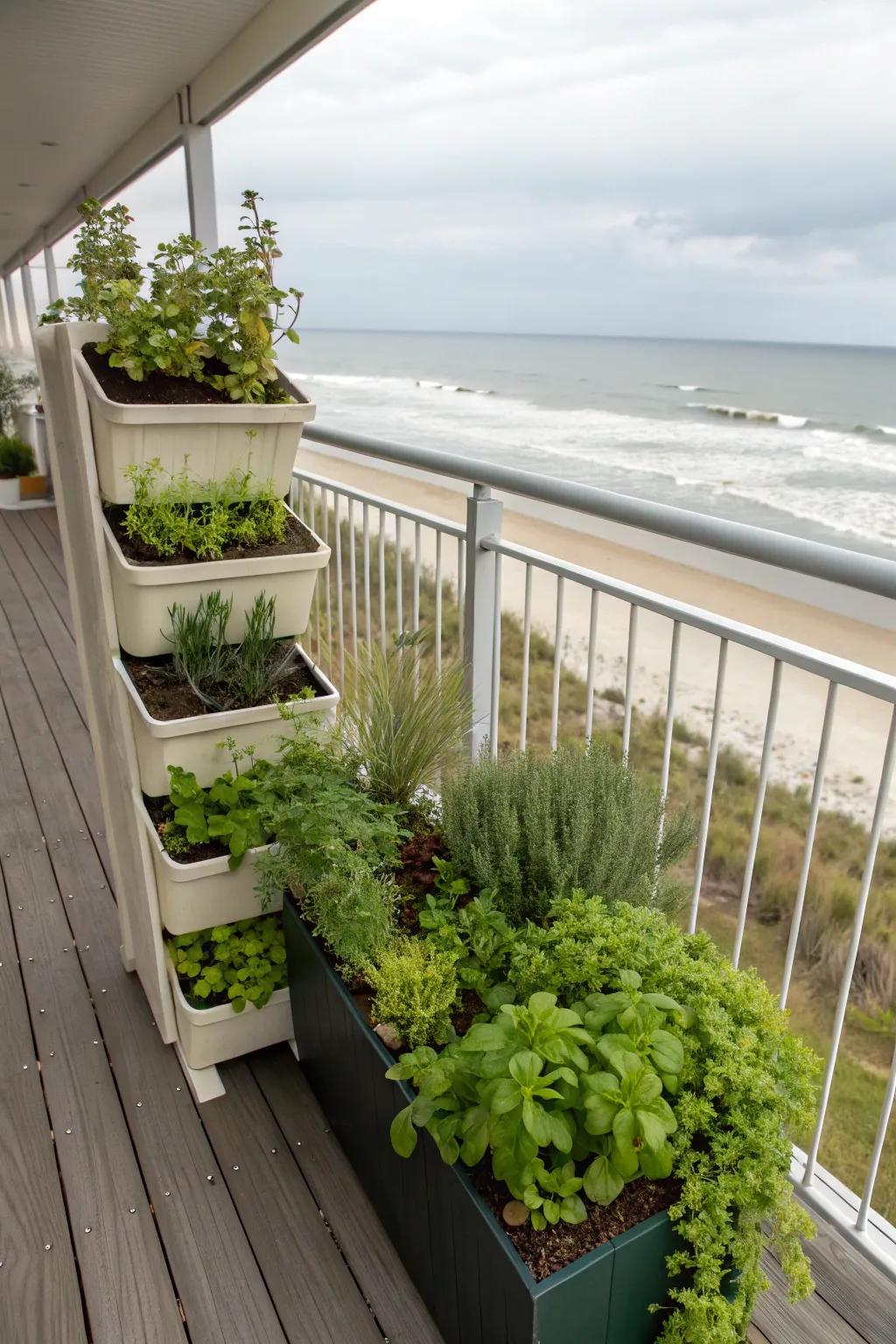 A functional and fresh vertical herb garden by the sea.