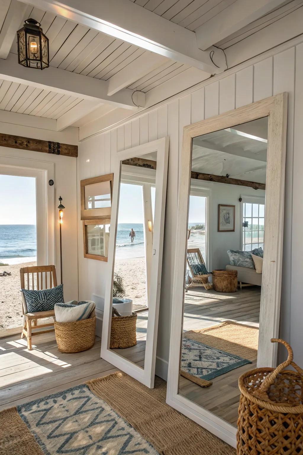 Mirrors enhance space and light in this breezy beach house.