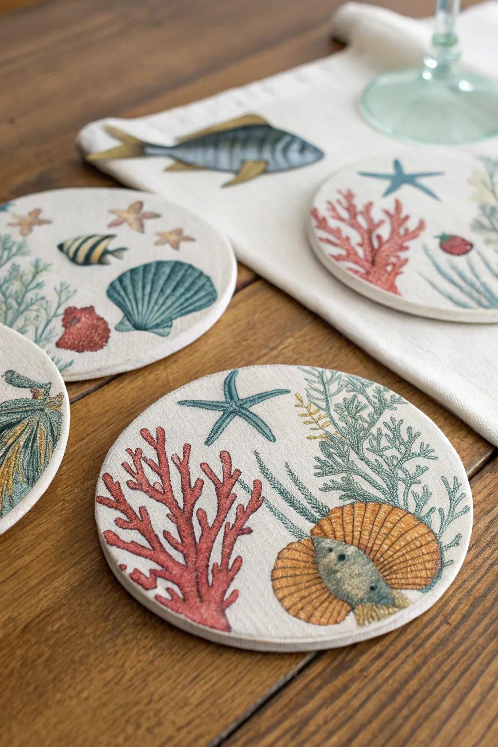 Marine coasters bring a touch of the sea to any setting.
