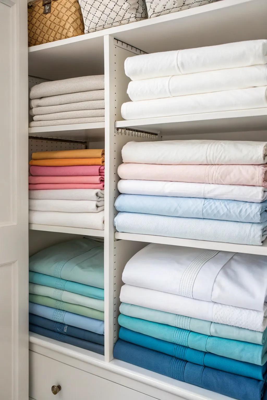 Color coordination adds a touch of elegance to your linen storage.