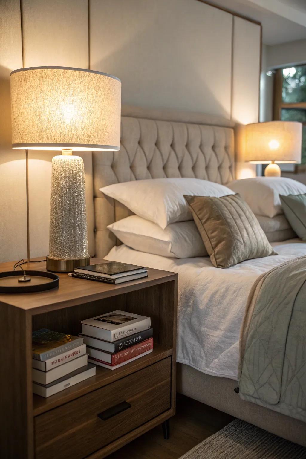 Concealed illumination provides a clean, subtle glow.