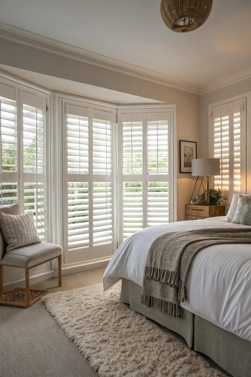 Plantation shutters offer a timeless look and excellent control over light.