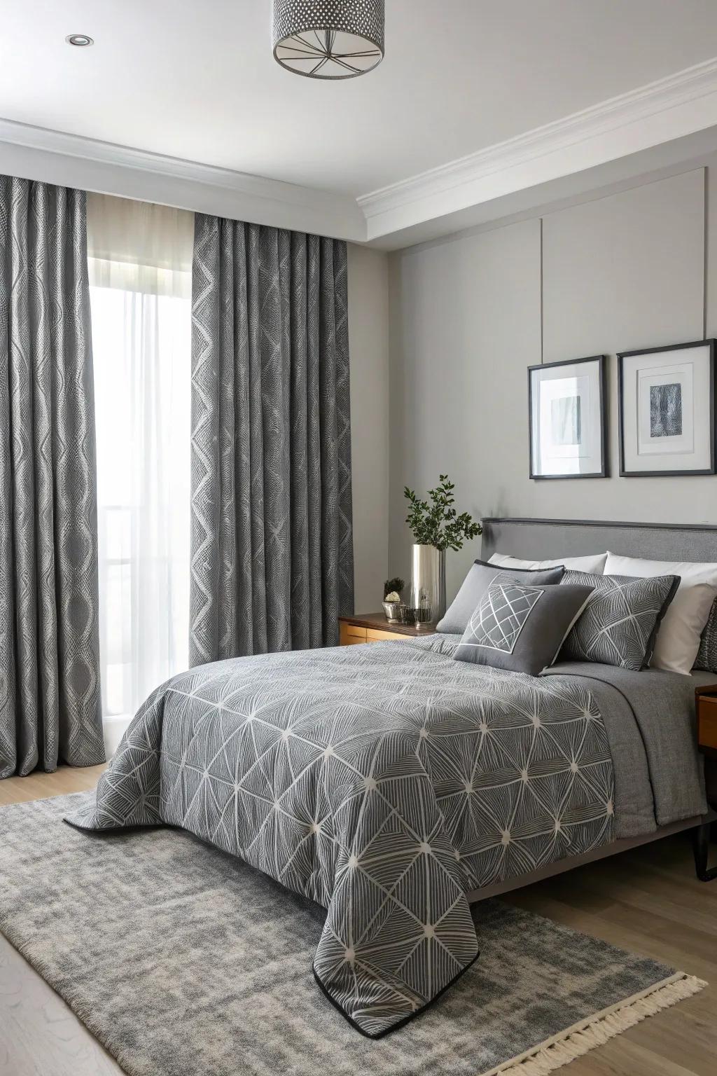 Gray patterns adding depth and modernity.