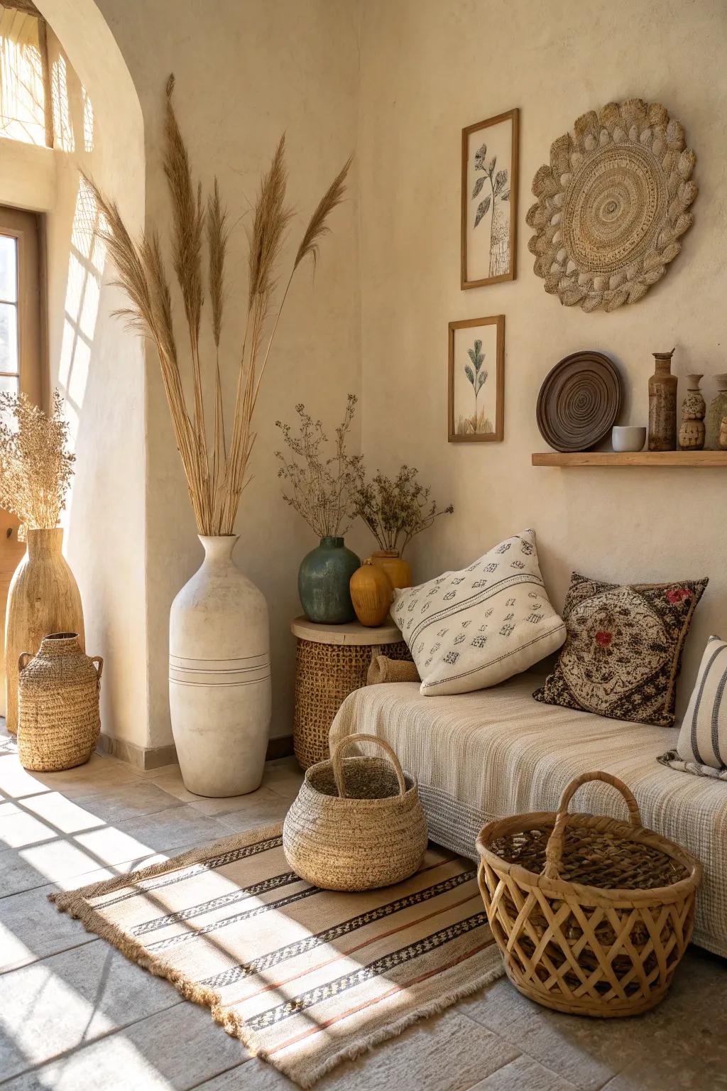 The room's warmth and style are subtly enhanced by beige embellishments.