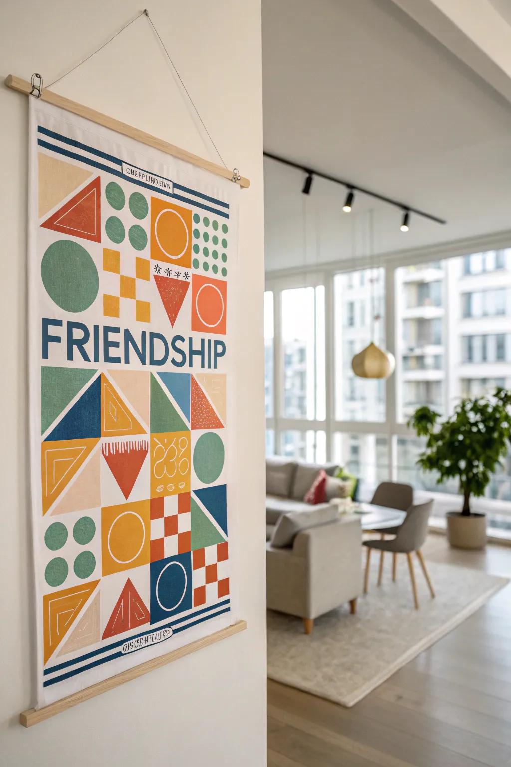 A dynamic geometric shape poster adding bold flair to a contemporary space.