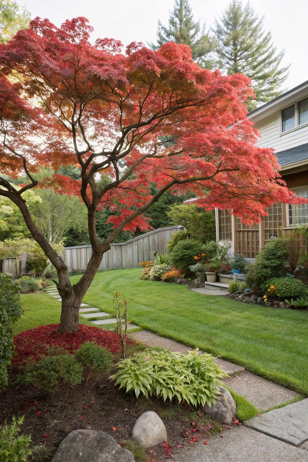 'Lacy' Japanese maple adds a great focal point.