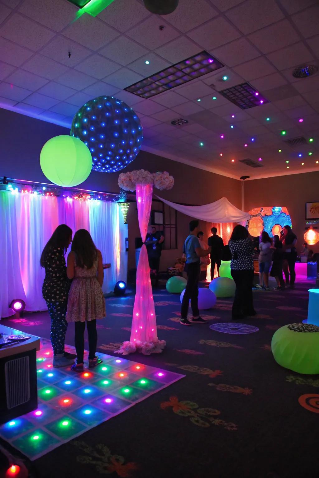 Luminescent decorations adding a magical touch to the nighttime celebration.