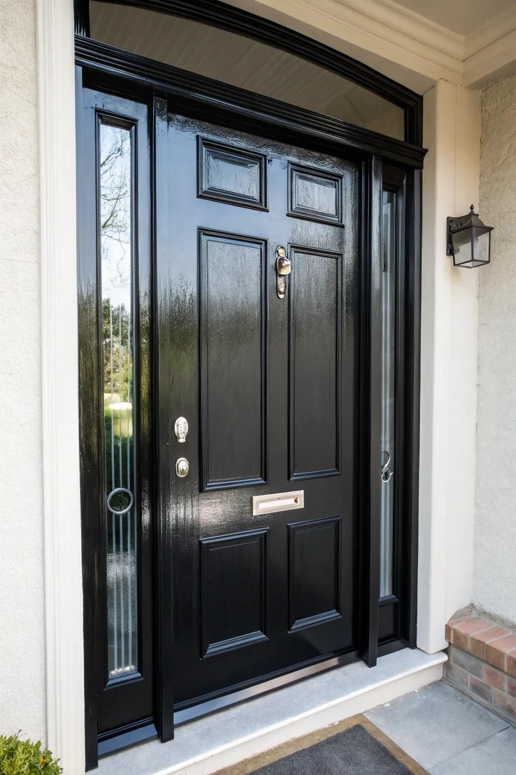 A satin sheen finish giving a dark-toned entrance a luxurious touch.