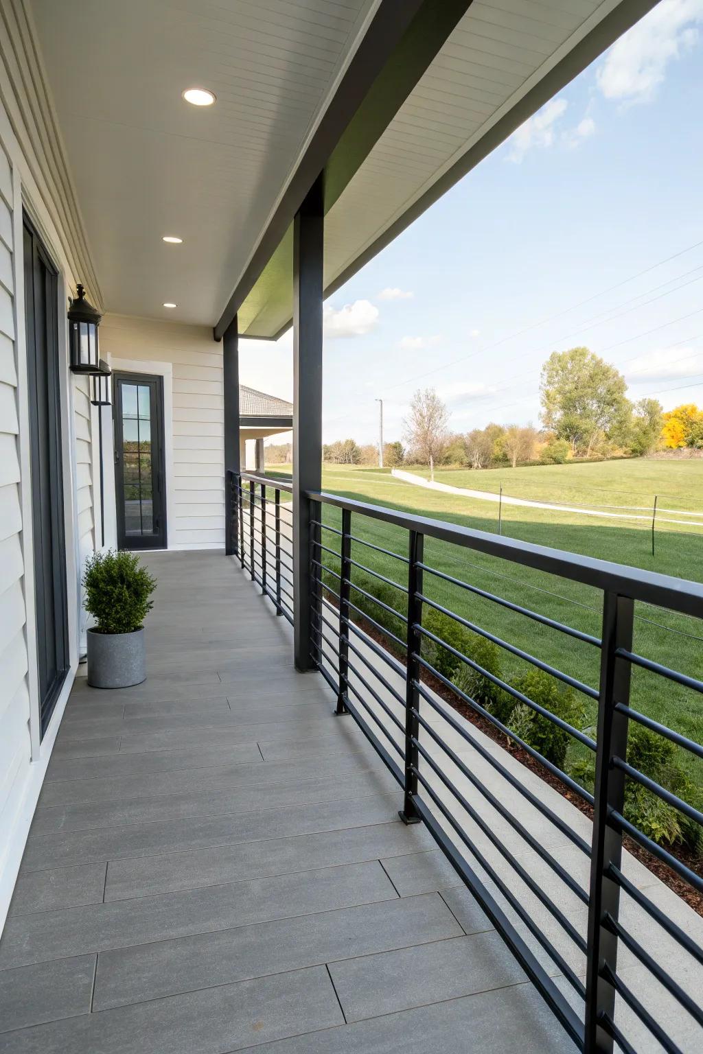 Lines in railings add a modern, smooth touch.