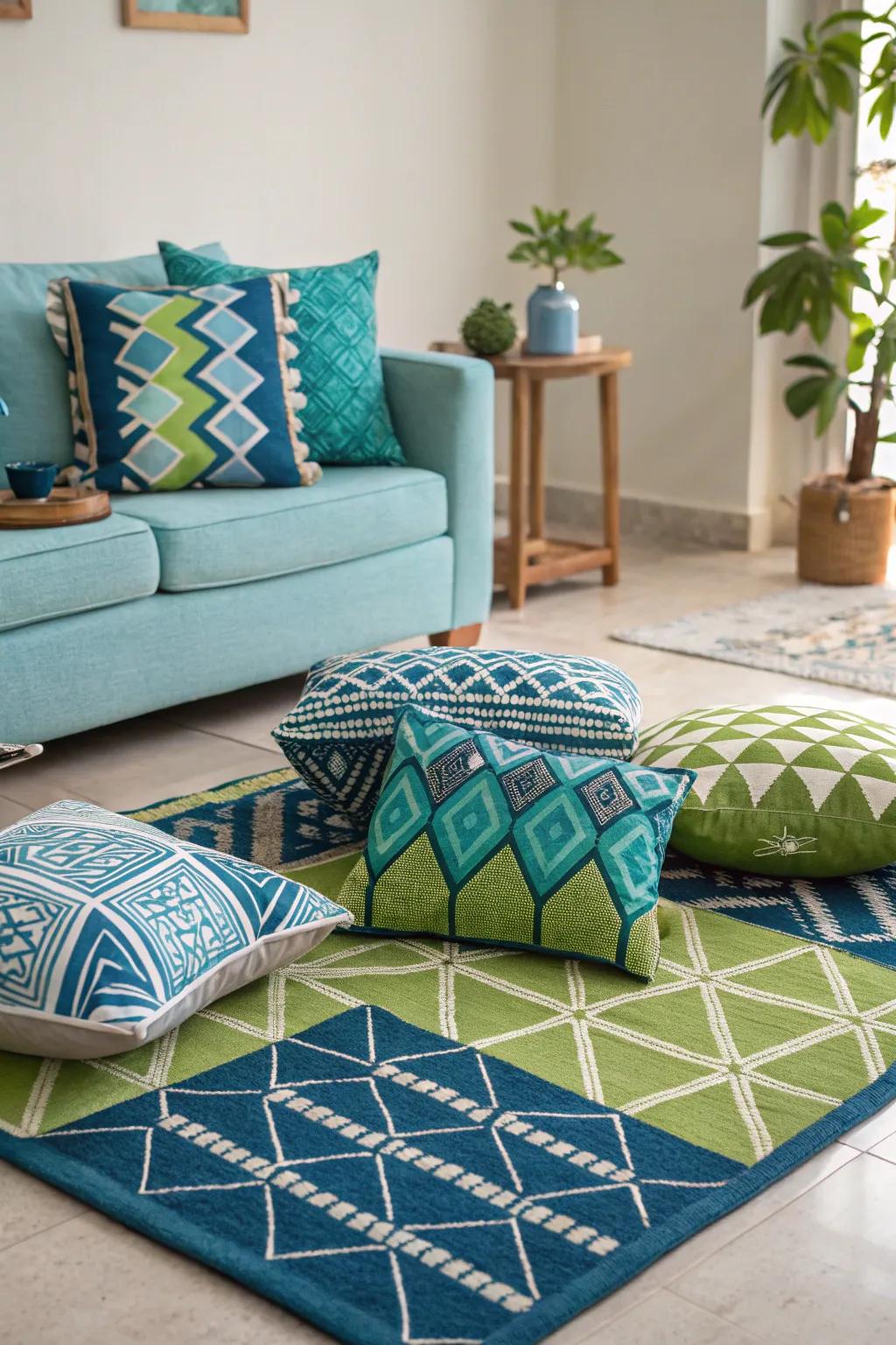 Geometric patterns add a modern and playful touch.