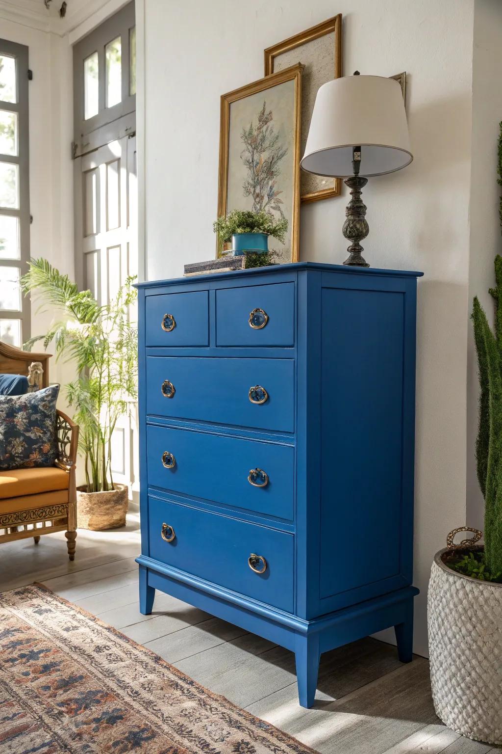 Bold azure-painted furnishings stands out as a statement piece in your space.