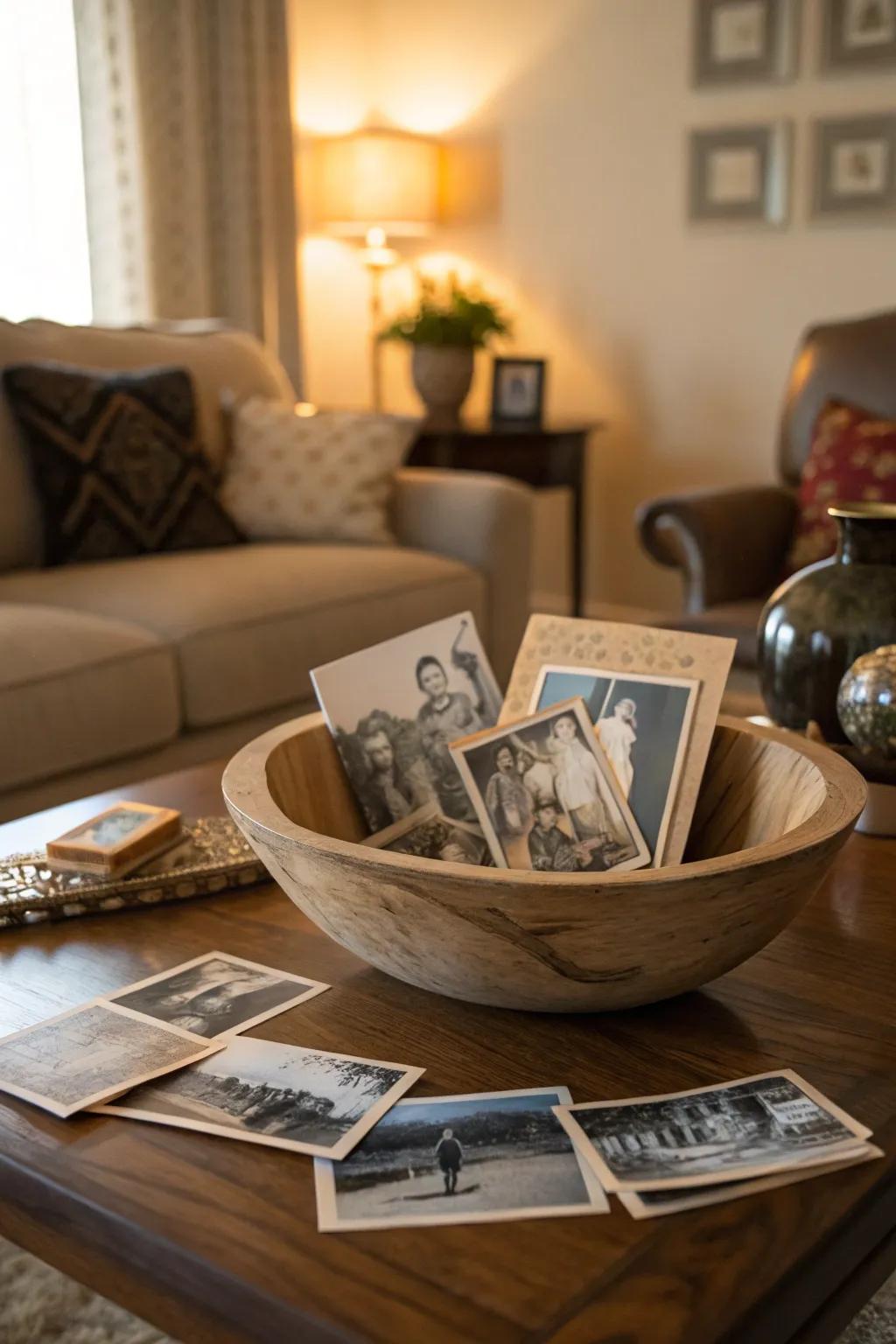 A nostalgic display featuring vintage family portraits