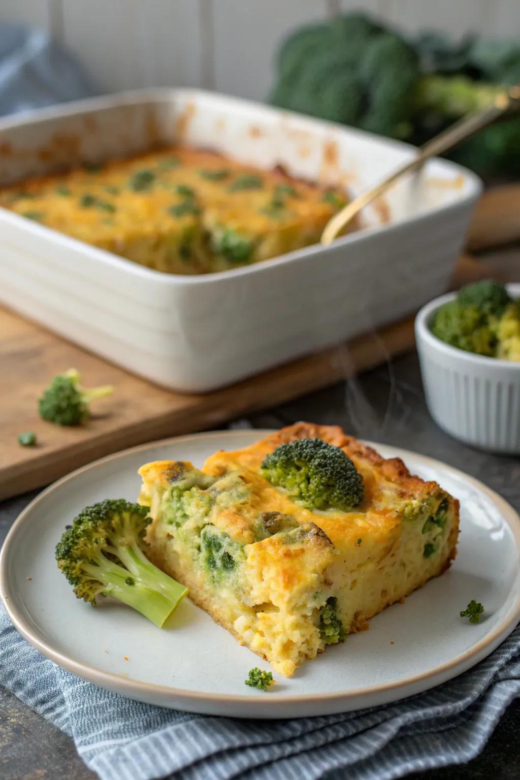 A cheesy broccoli bake, perfect for a family breakfast.