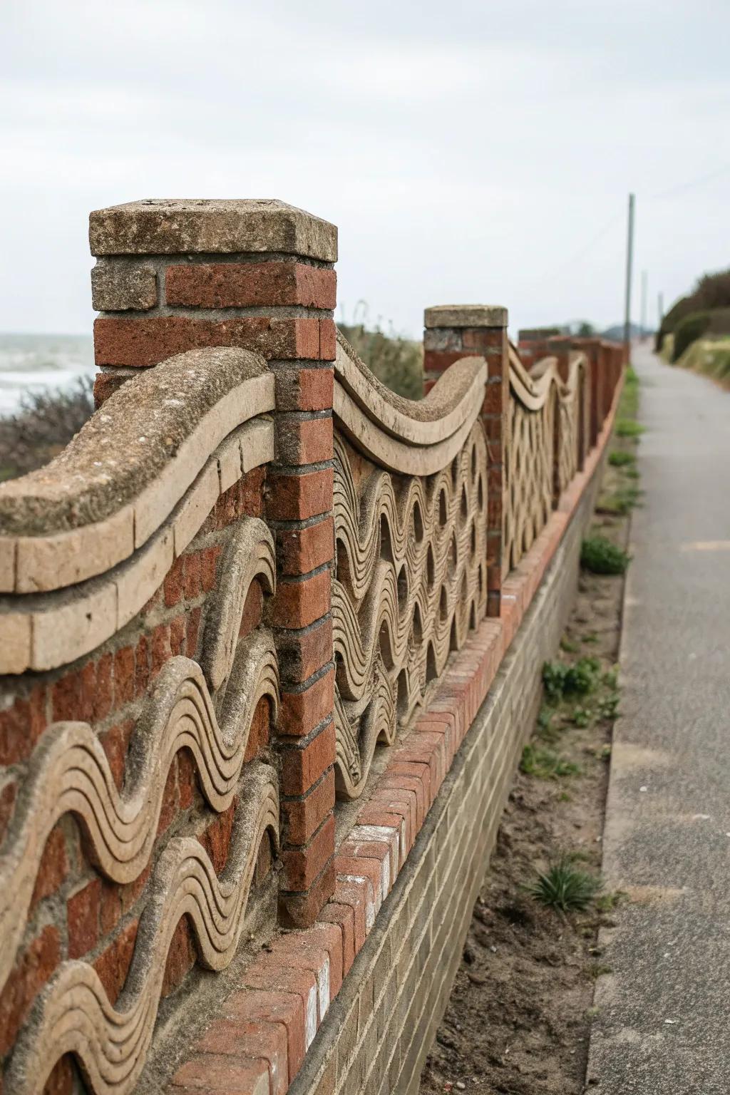Ripple designs introduce a whimsical flow to brick fences.