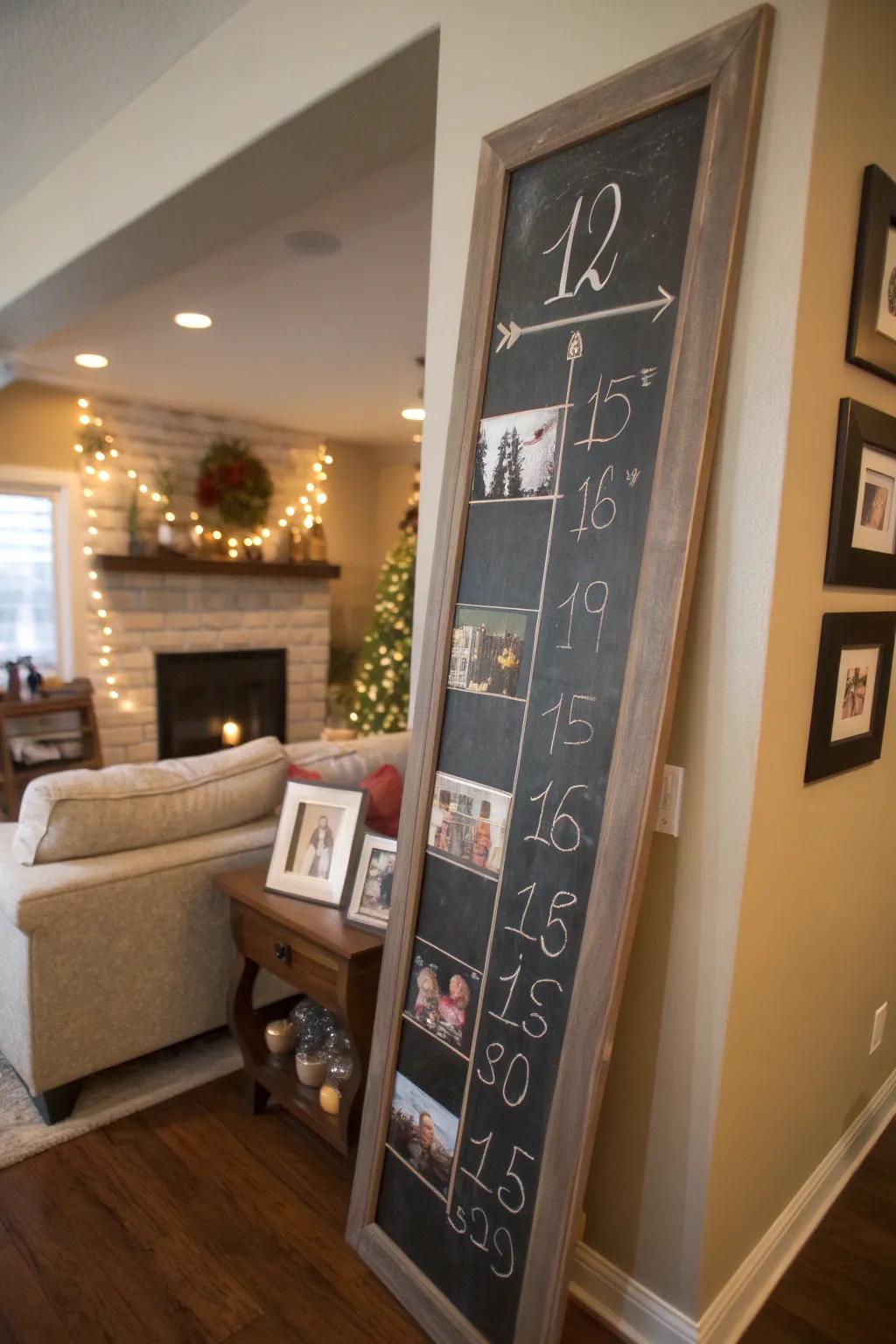 A timeline chalkboard tells the couple&rsquo;s love story in a creative way.